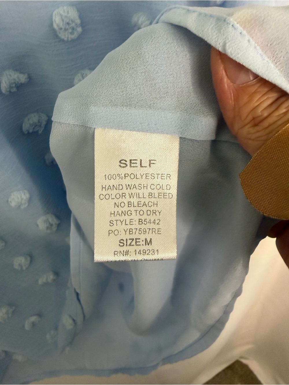 3/$20 Kori Light Blue Textured Dot Long Sleeve Blouse - Picture 4 of 6